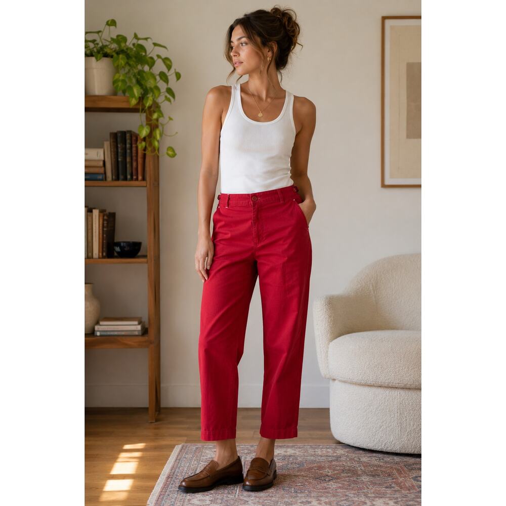 Gap Vintage 1999 Red Utility Cotton Ripstop Trousers Size 8 Adjustable Waist Y2K